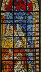 Fenster mit Darstellung von Engeln bei der Krönung der Jungfrau Maria